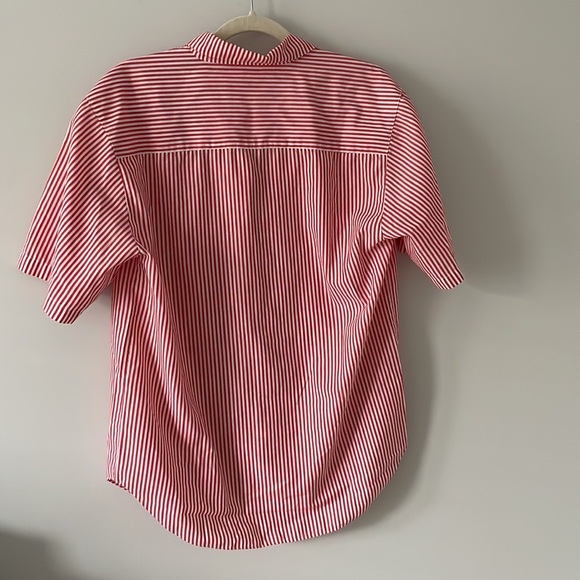 Red and White Striped Short Sleeve Cotton Button Down, Size Large - Picture 5 of 8